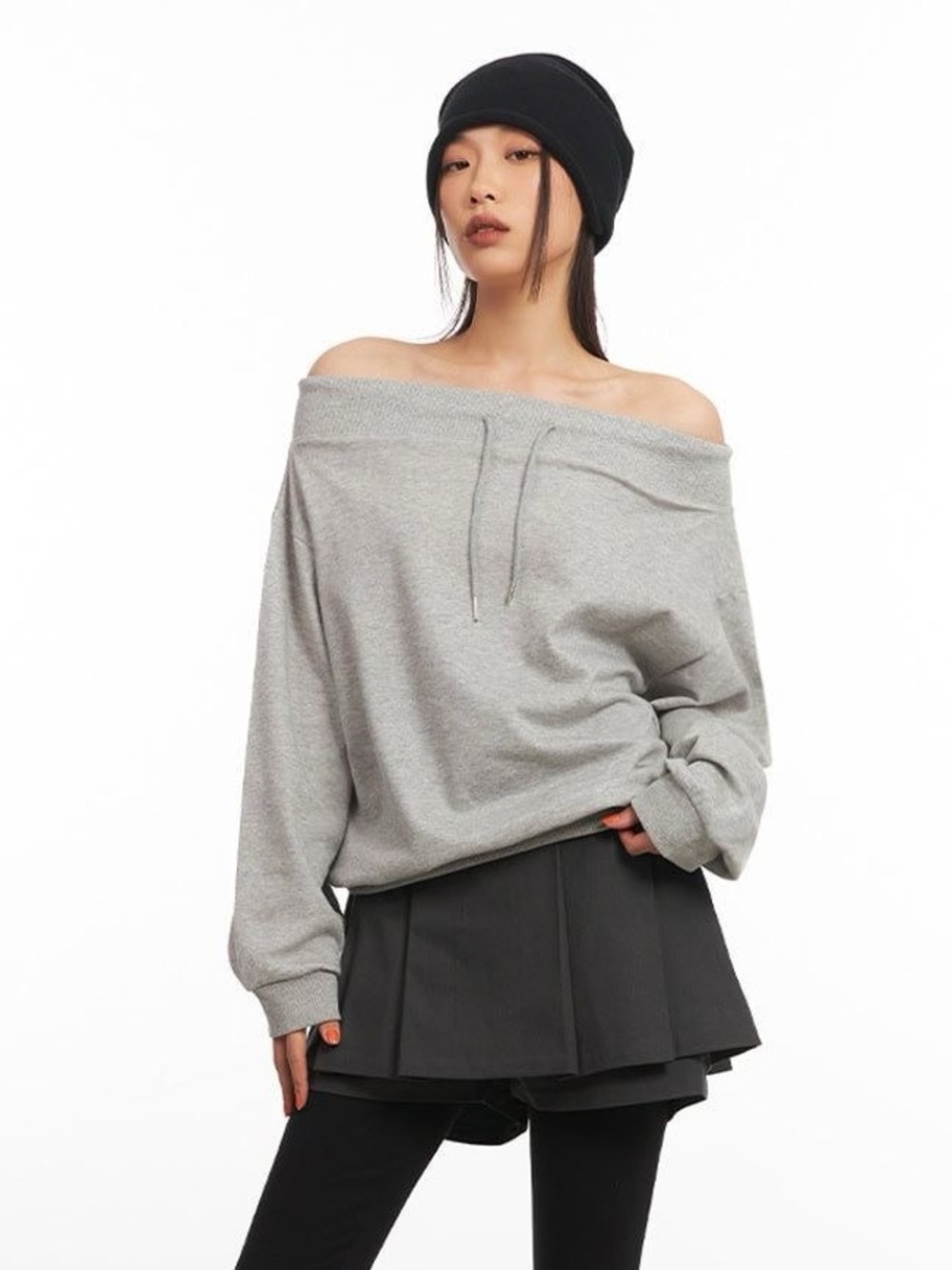 Lewkin Stringed Off-Shoulder Sweatshirt